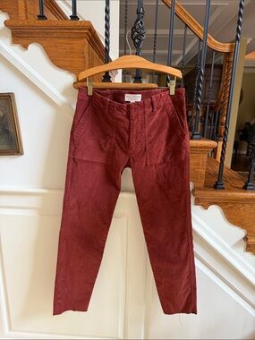 NWOT Nili Lotan Women's Ankle Corduroy Pants in Rust/Brown. Size 4. Raw Hem.